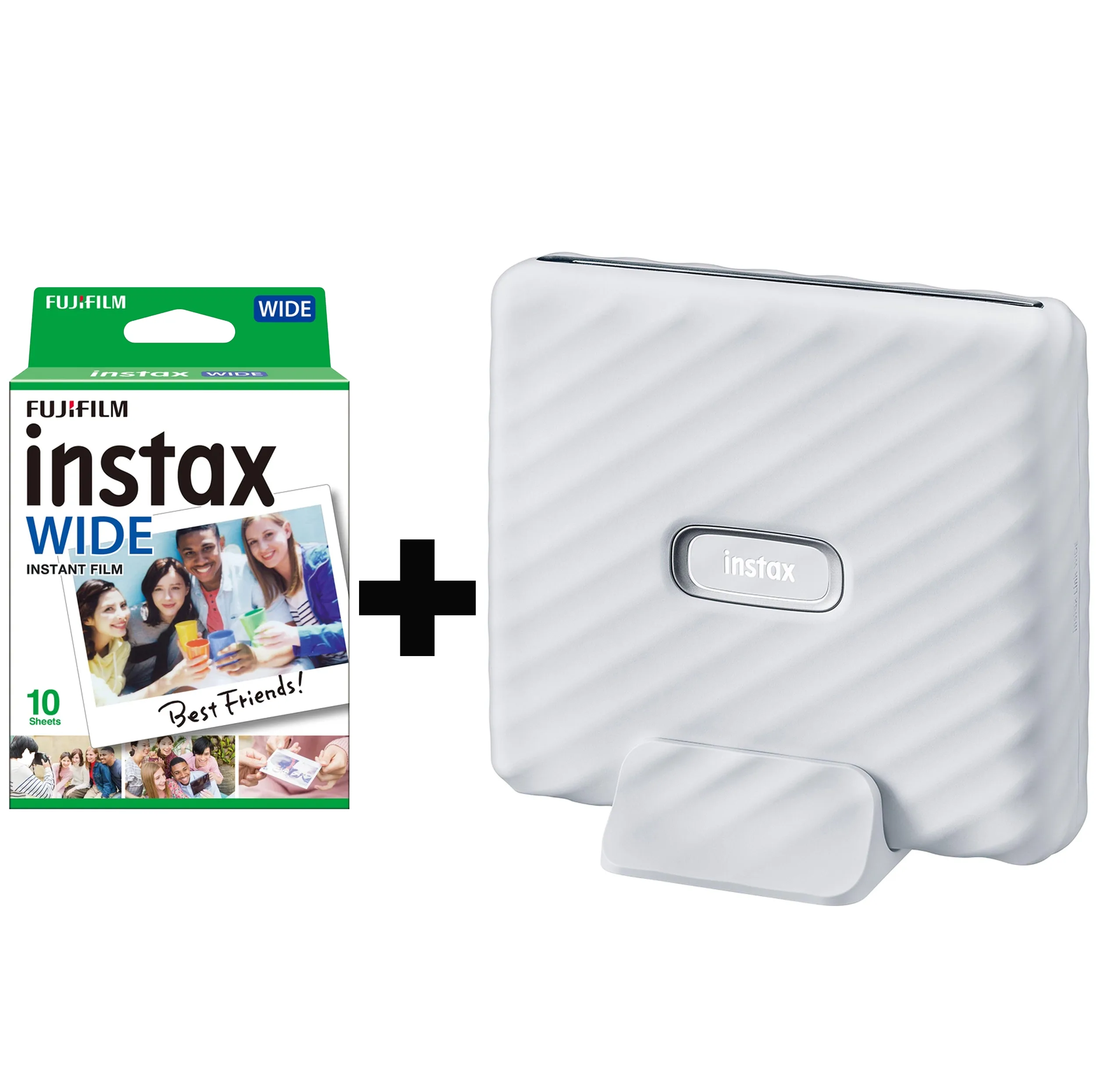 پرینتر فوجی فیلم رنگی تک کاره با چاپ عکس مدل Instax Link Wide، سایز چاپ کاغذ عکس، قابلیت شارژ، اتصال به بلوتوث، به همراه فیلم چاپ سریع مخصوص دوربین فوجی فیلم مدل Instax Wide