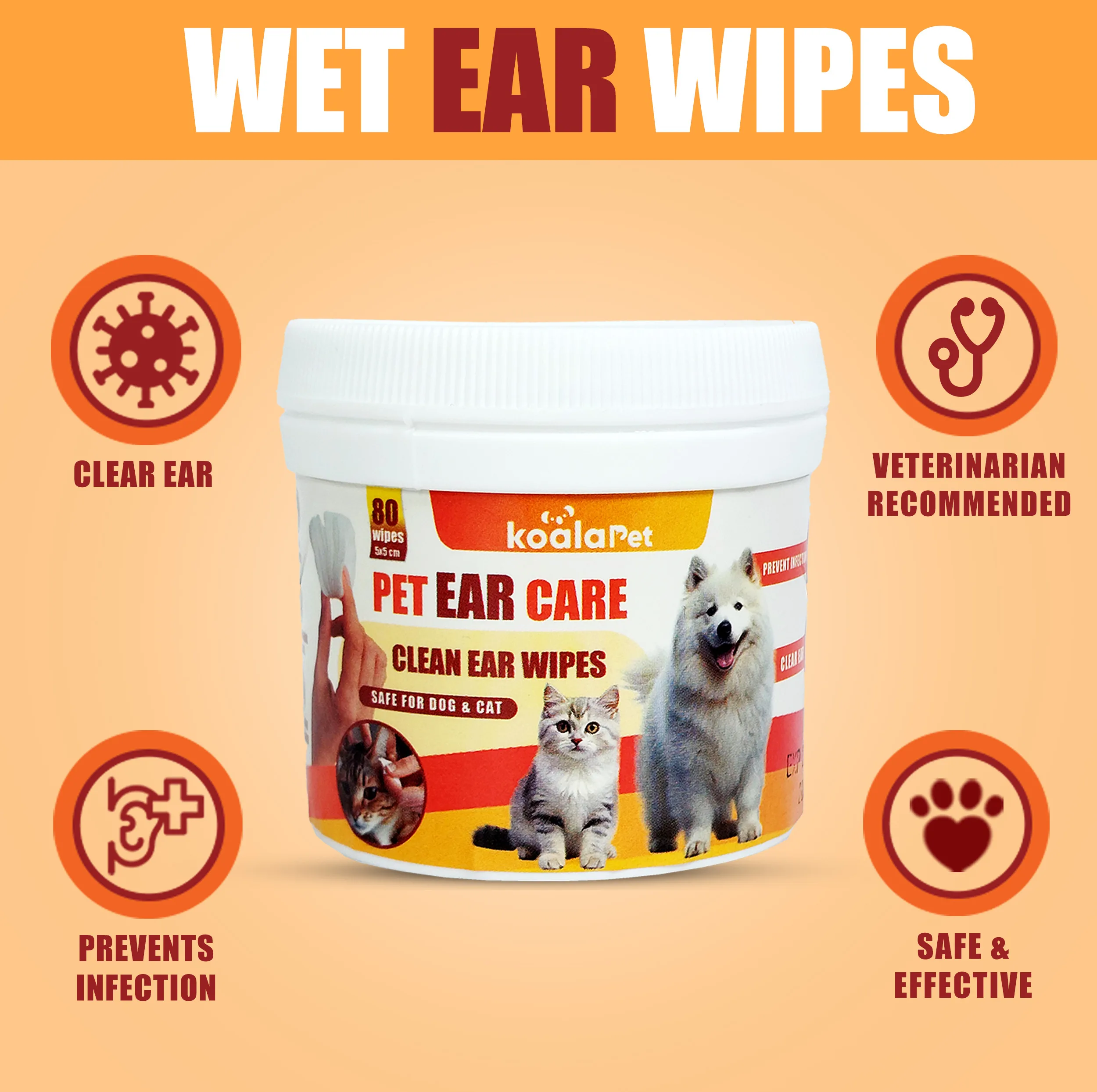 دستمال مرطوب سگ و گربه مخصوص گوش و اطراف چشم کوالاپت مدل  Wipes03 بسته دو عددی