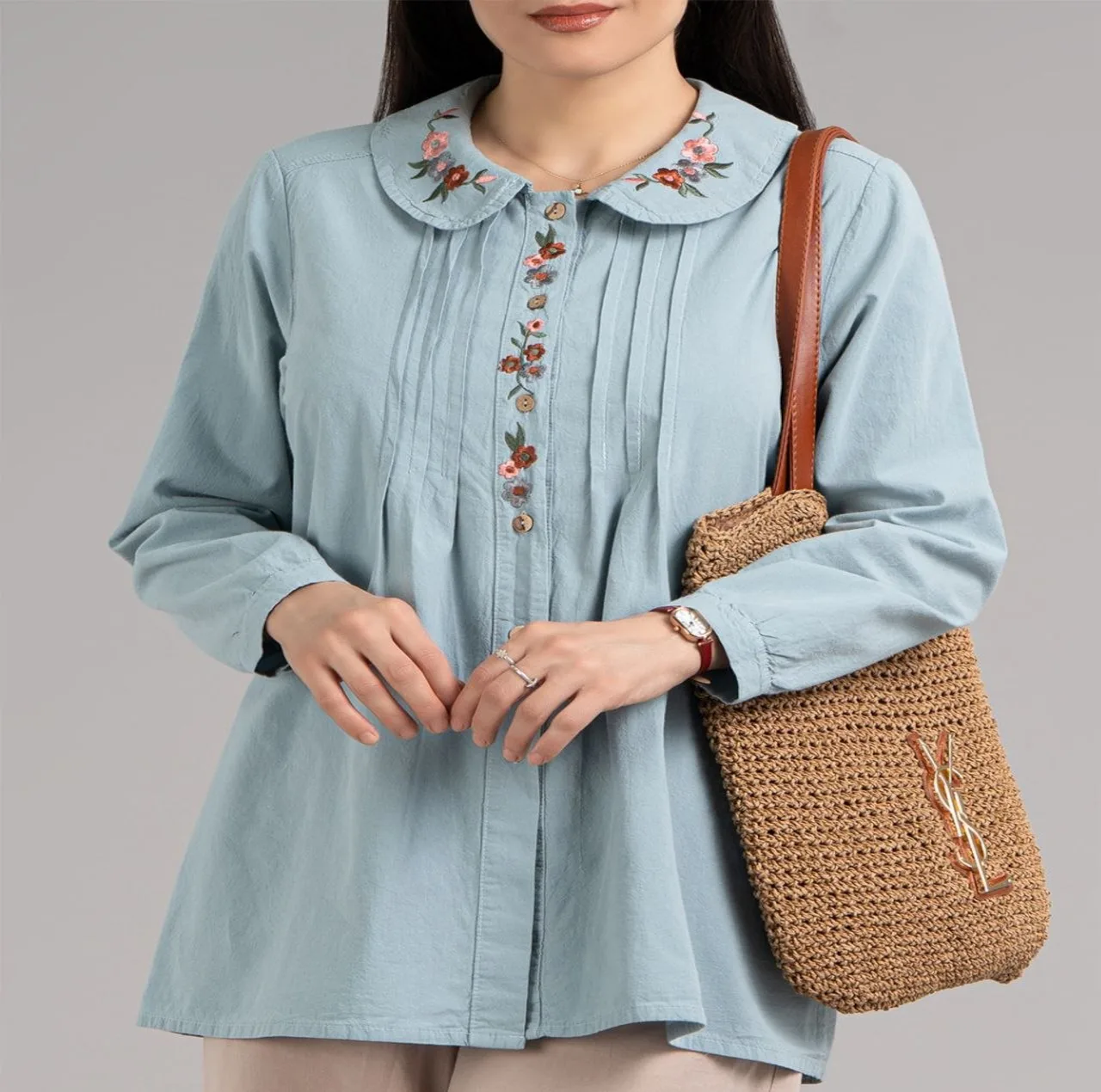 شومیز زنانه گلدار الیاف طبیعی مدل مهشید