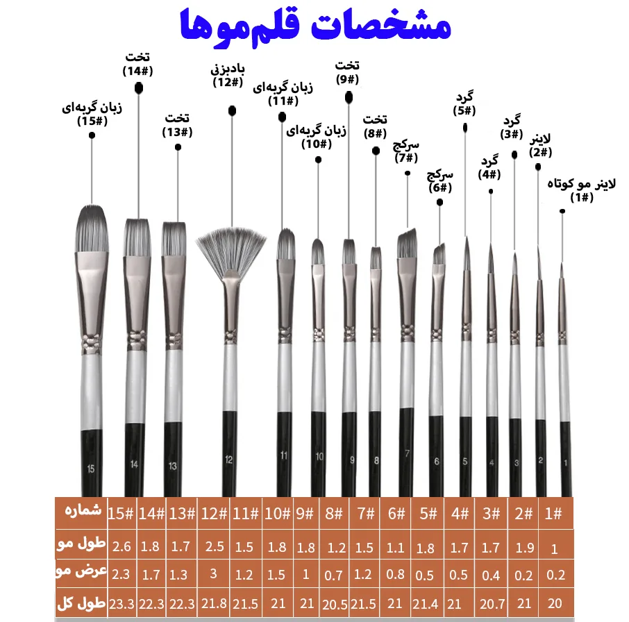 قلم مو کد B1506 مجموعه 15 عددی