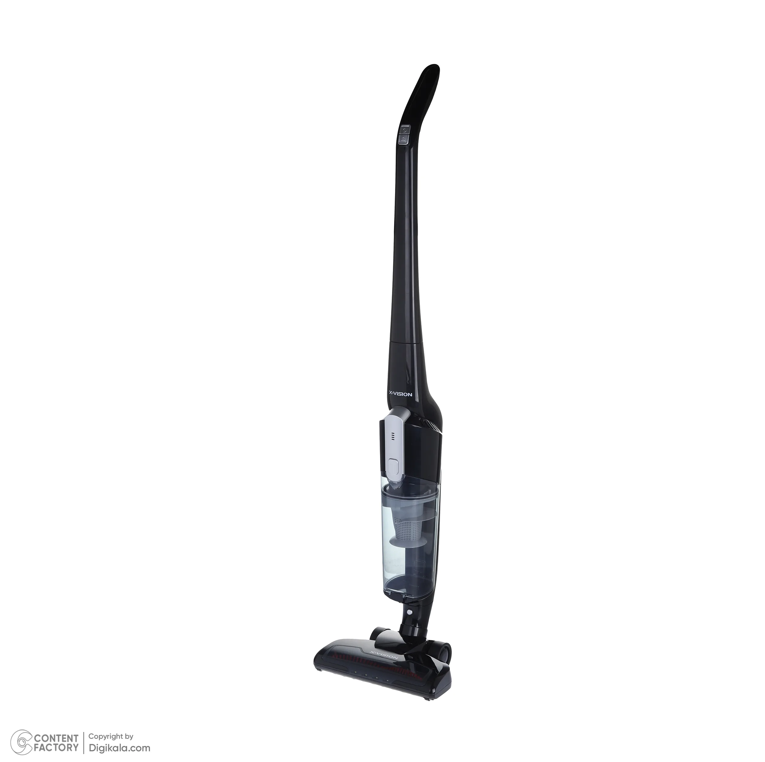 جارو شارژی عصایی ایکس‌ویژن مدل SVC-2950 باتری لیتیوم‌یونی 2000 میلی‌آمپر، موتور 140 وات با توان مکش 8 کیلوپاسکال، فیلتر HEPA قابل شست‌وشو، تنظیم سرعت دو حالته و پایه شارژ دیواری