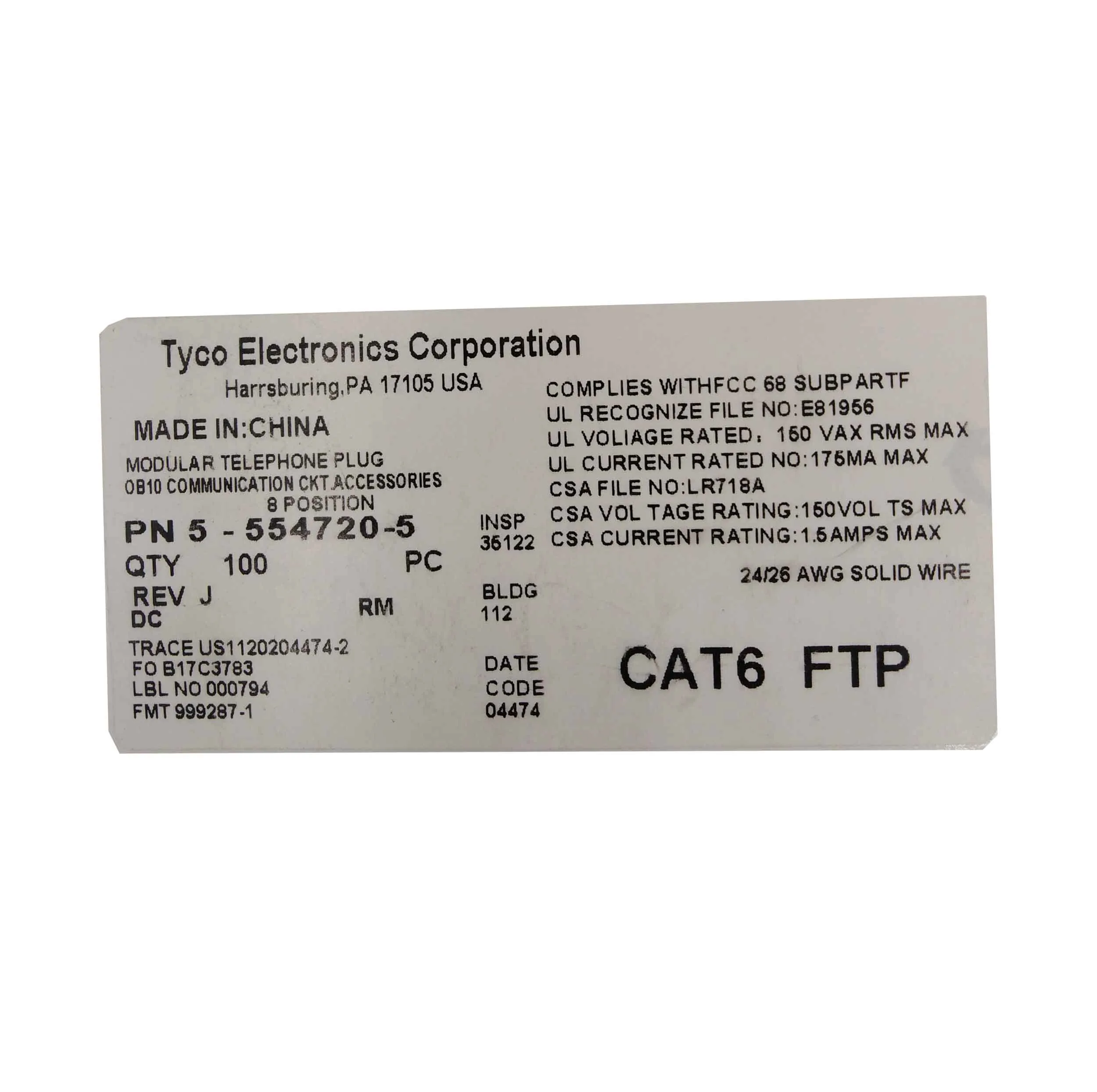 سوکت شبکه CAT6E امپ مدل JN26E بسته 100 عددی