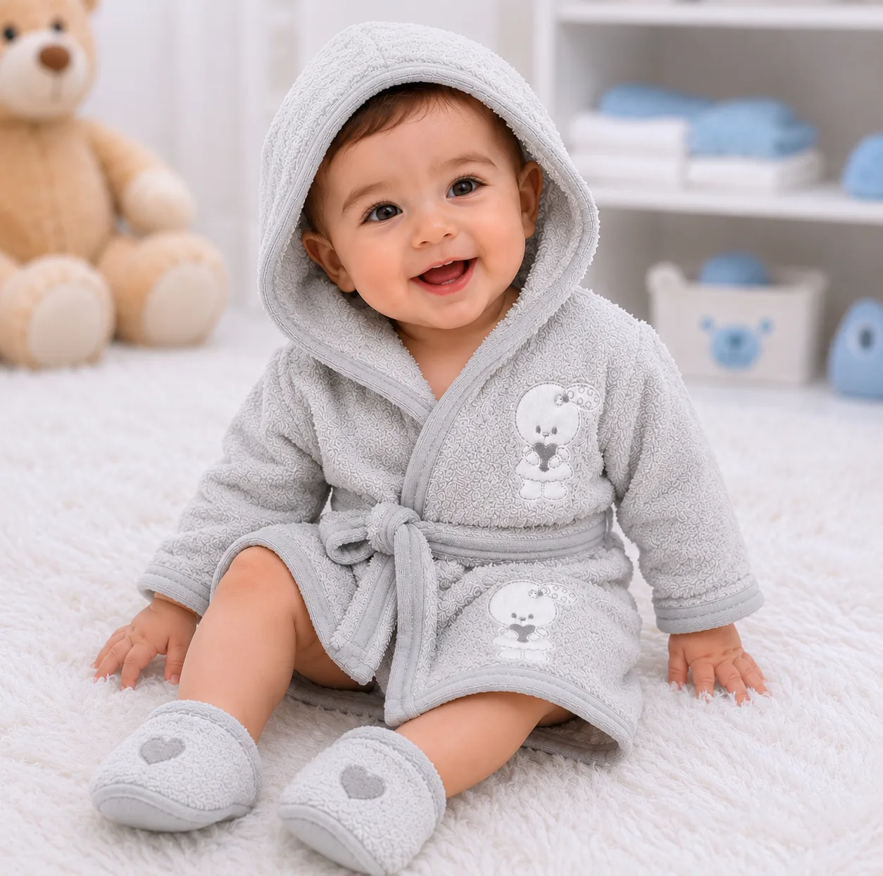 ست 5 تکه حوله نوزاد مادرکر مدل خرگوش قلبی کد B-0002 سایز 45x34 سانتی‌متر