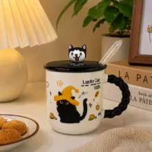 ماگ طرح گربه Lucky Cat مدل سرامیکی درب دار
