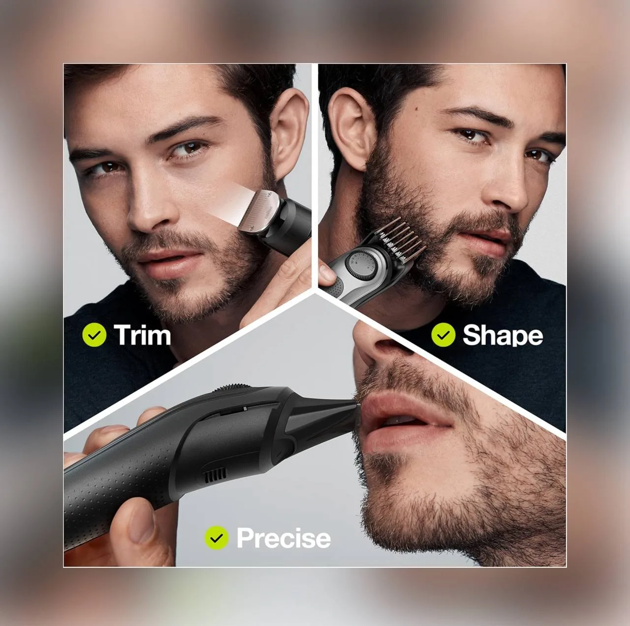 ماشین اصلاح صورت و بدن شارژی براون مدل BT7350 ضدآب با فناوری AutoSense، تیغههای خودتیزشونده استیل ضدزنگ، باتری لیتیومیون با 100 دقیقه کارکرد، شارژ سریع و تنظیم اصلاح با 39 شماره نیممیلیمتری