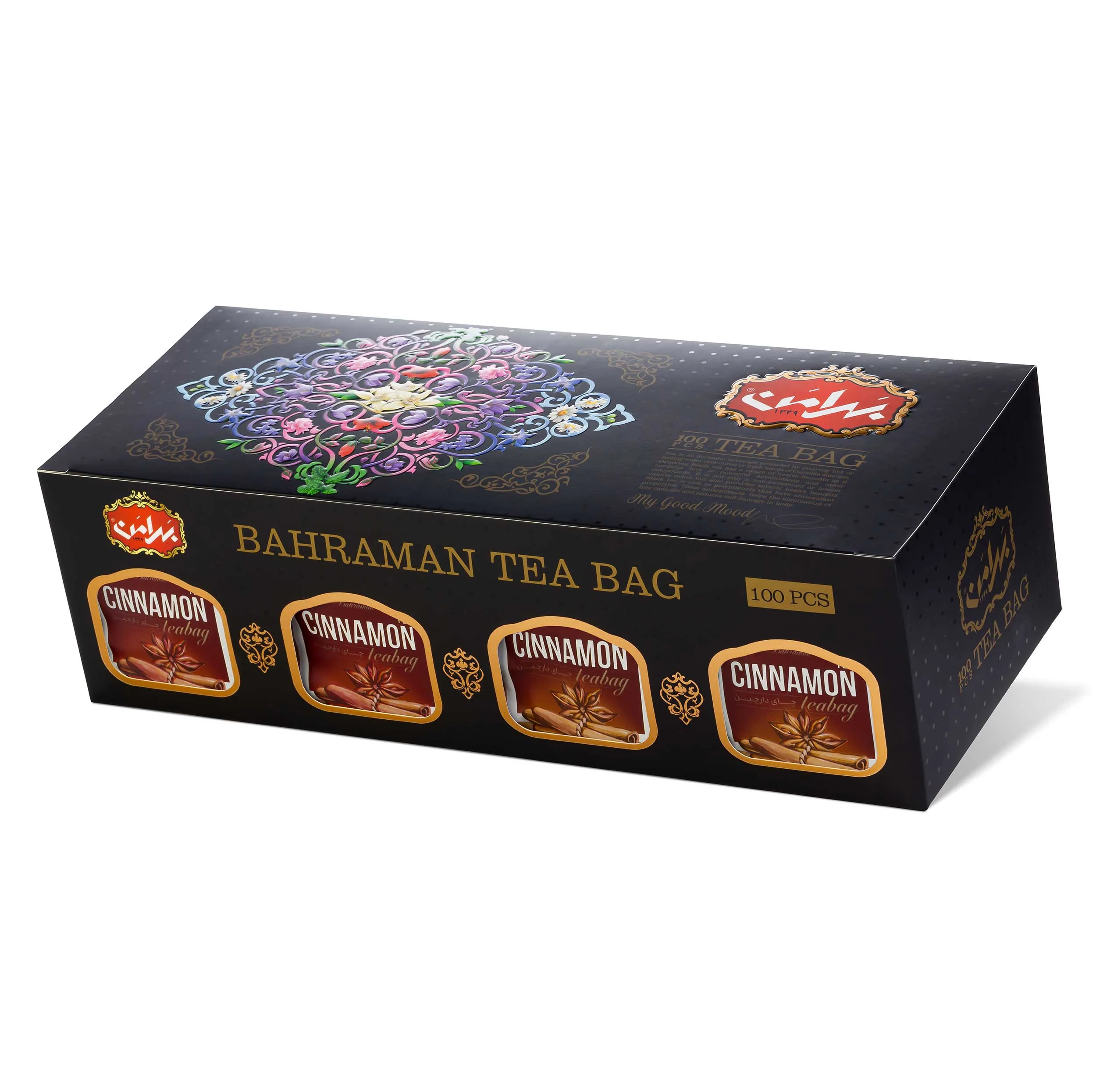 چای کیسه ای سیاه دارچین بهرامن بسته 100 عددی