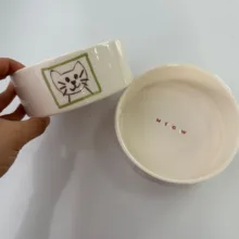 ظرف آب و غذای سگ و گربه مدل گربه طرح 002 مجموعه دو عددی
