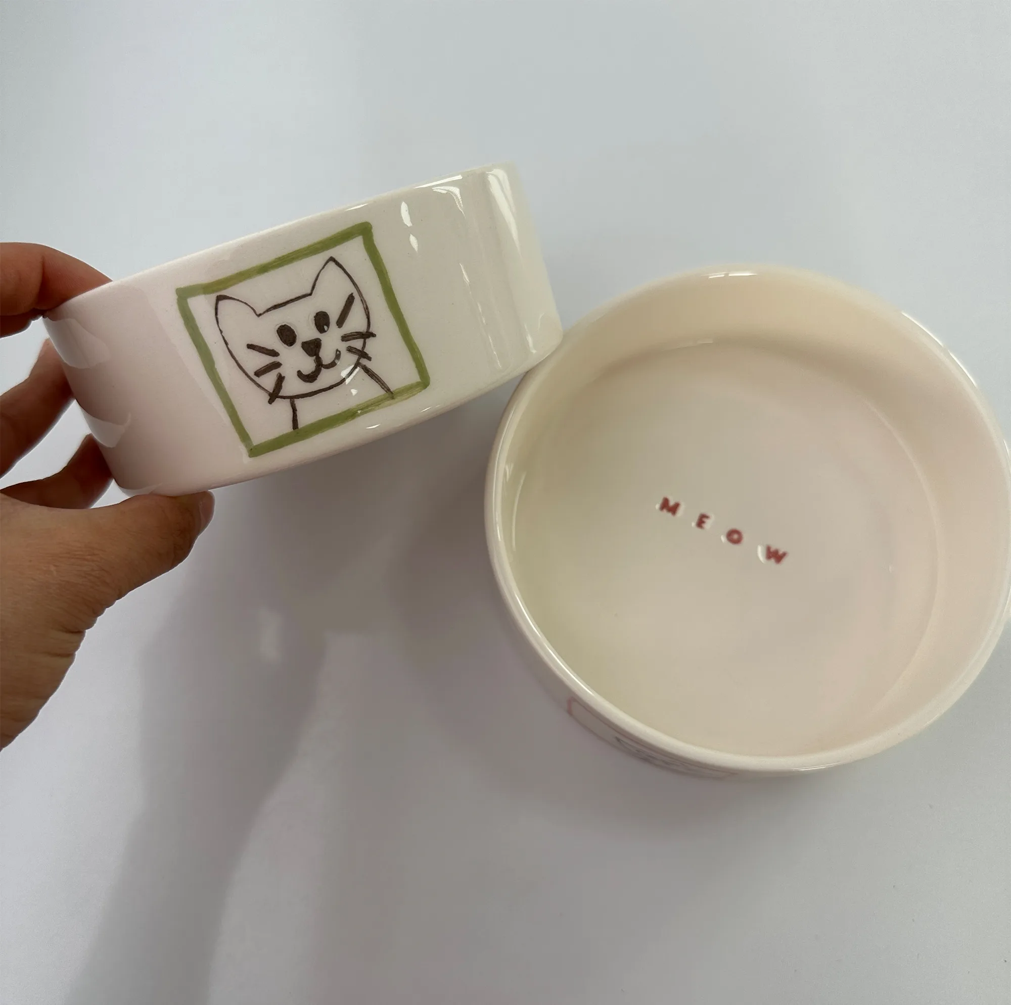 ظرف آب و غذای سگ و گربه مدل گربه طرح 002 مجموعه دو عددی