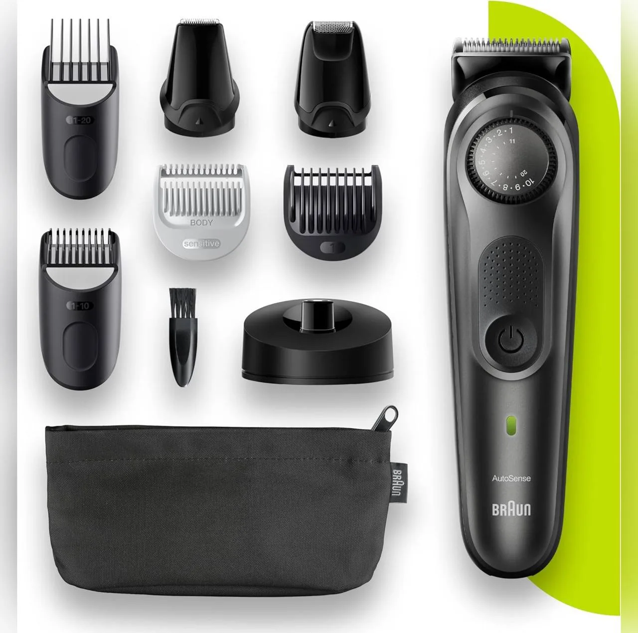 ماشین اصلاح صورت و بدن شارژی براون مدل BT7350 ضدآب با فناوری AutoSense، تیغههای خودتیزشونده استیل ضدزنگ، باتری لیتیومیون با 100 دقیقه کارکرد، شارژ سریع و تنظیم اصلاح با 39 شماره نیممیلیمتری