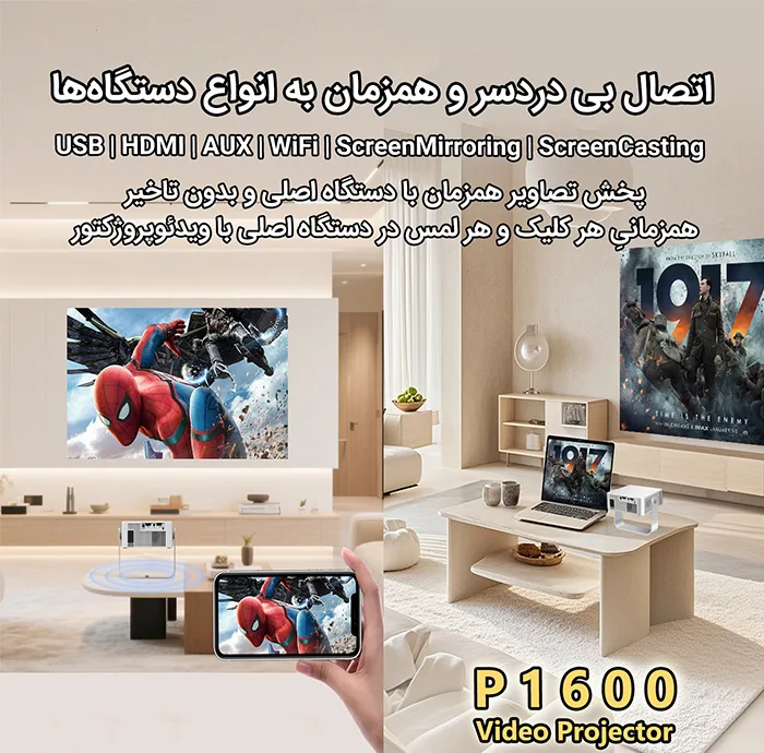 ویدئو پروژکتور مدل P1600 با وضوح تصویر 4K Ultra HD