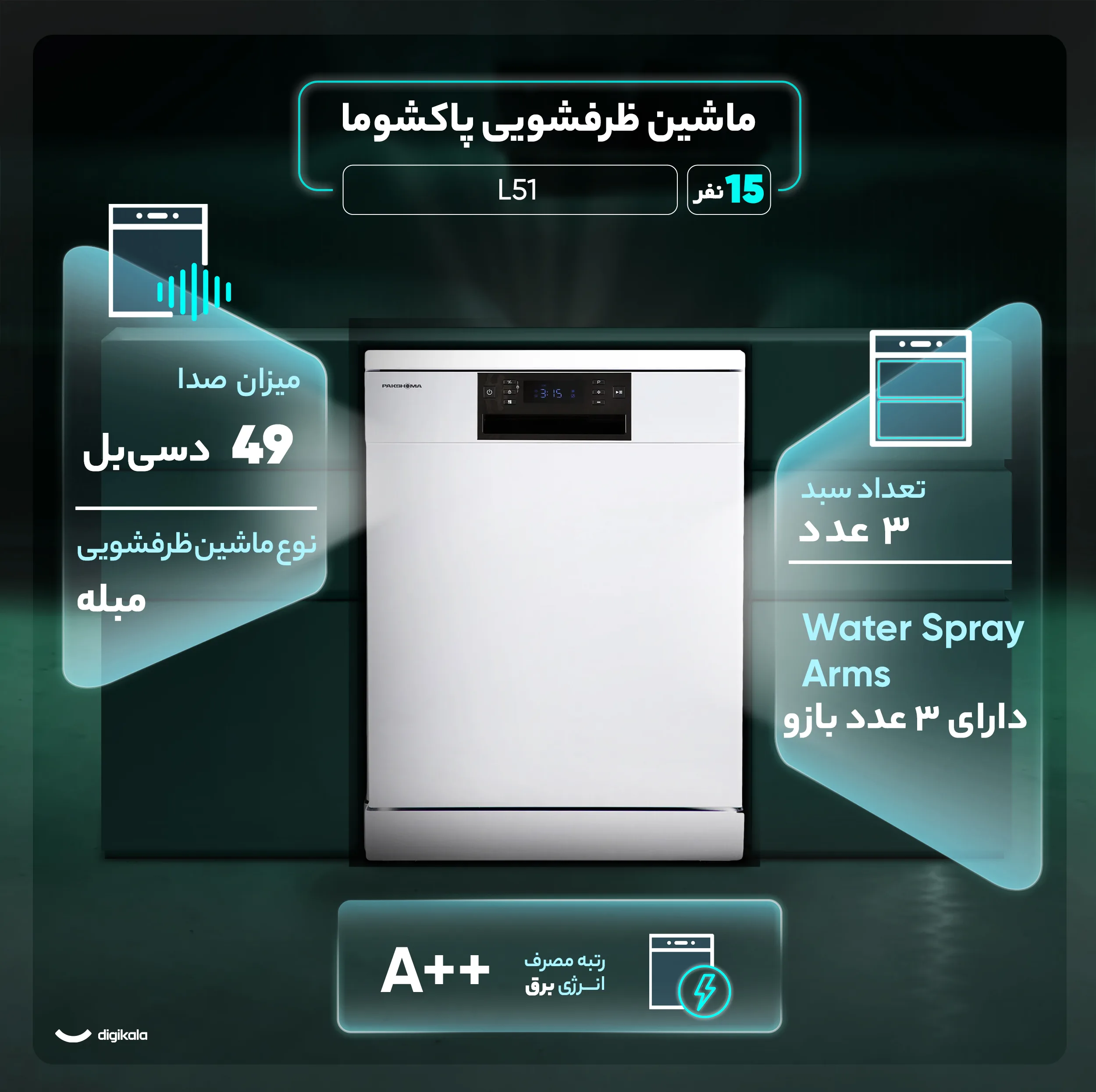 ماشین ظرفشویی 15 نفره پاکشوما مدل L51