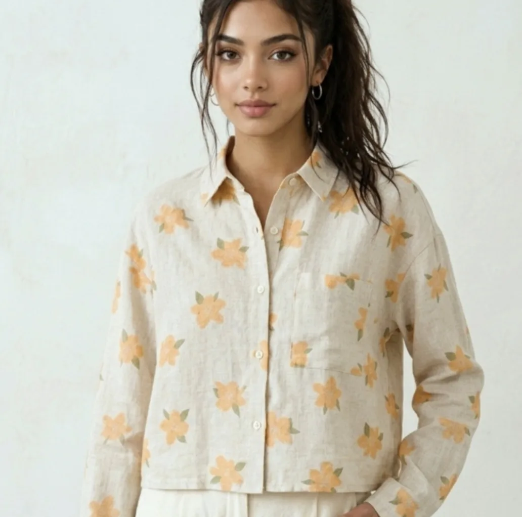 کراپ شومیز زنانه مدل Peach flowers