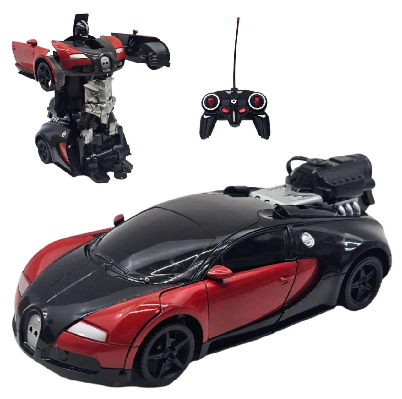 ماشین بازی کنترلی ناب سل مدل بوگاتی شارژی تبدیل شونده دودزا چراغدار Bugatti rechargeable remote control game machine with smoke and lights