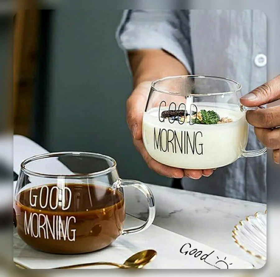 لیوان مدل GOOD MORNING به همراه زیر لیوانی