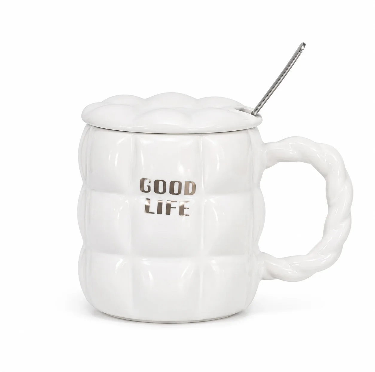 ماگ طرح پفکی مدل سرامیکی درب دار Good Life