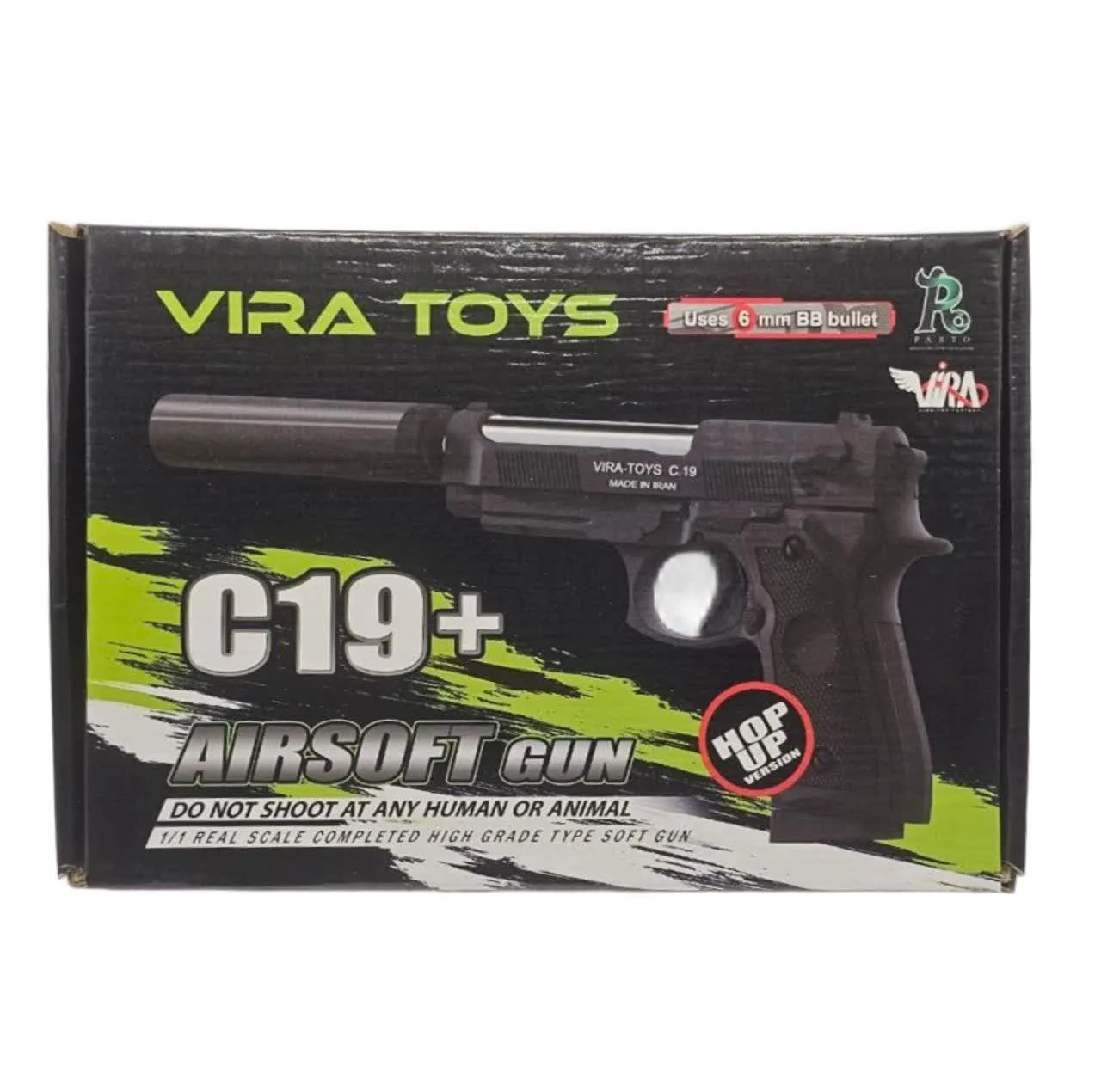 تفنگ بازی ناب سل مدل کلت خشاب خور C19 کد AIRSOFT GUN C19 مناسب برای نوجوانان به همراه صدا خفه کن