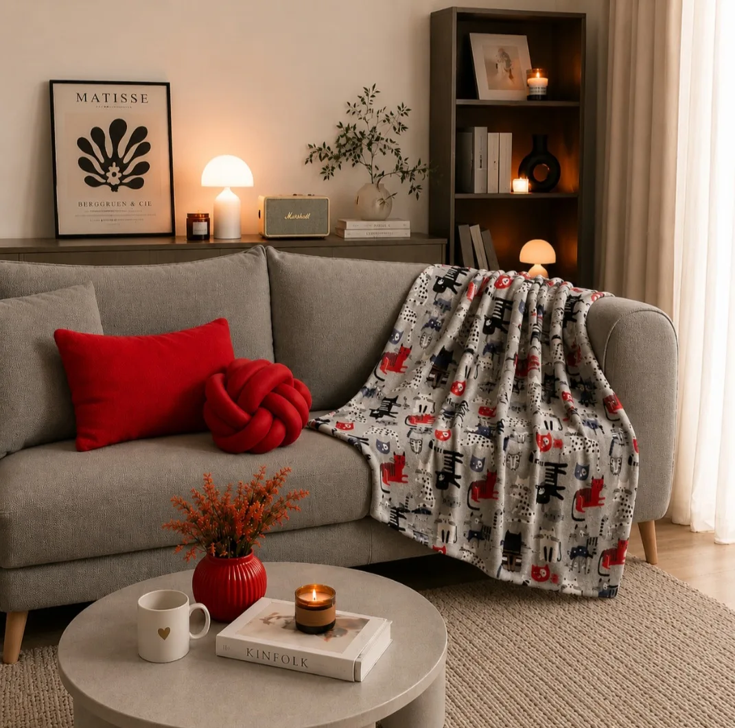 پتو مسافرتی 1 نفره مدل گربه ریزه میزه سایز 200x160 سانتیمتر