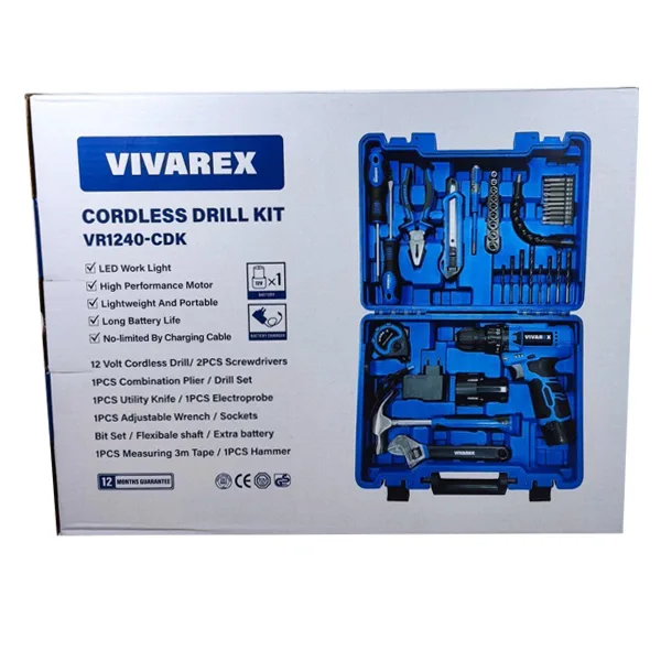 مجموعه 40 عددی دریل پیچ گوشتی شارژی 10 میلی متری 12 ولت ویوارکس مدل VR1240-CDK