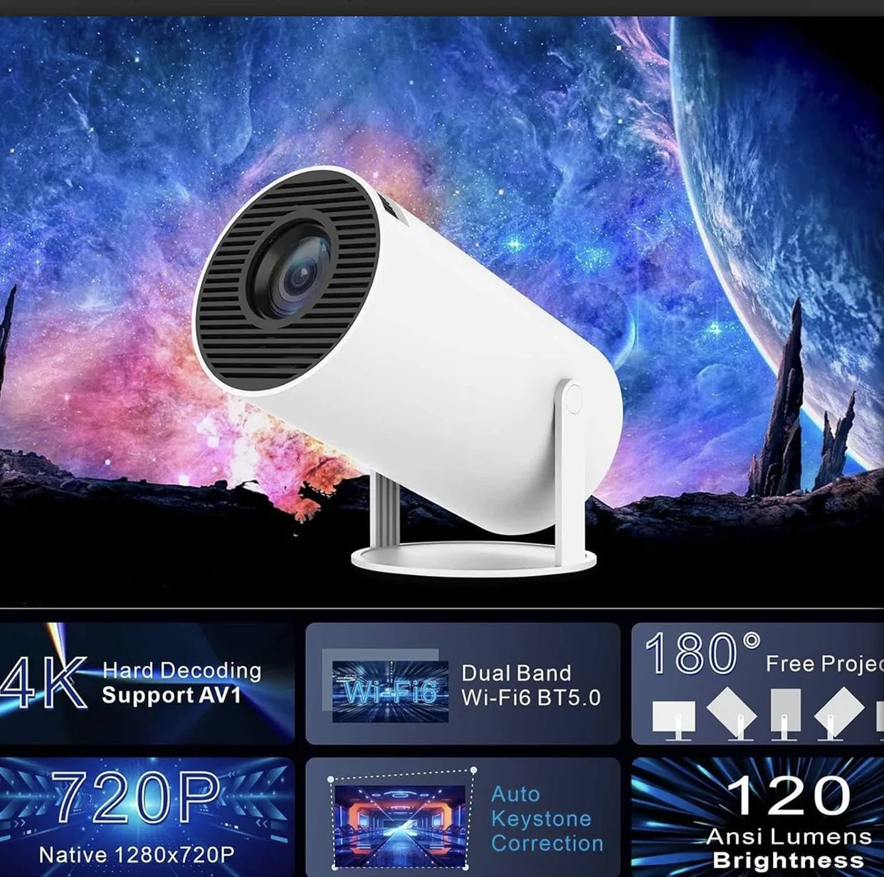 ویدئو پروژکتور آیریور مدل HY300 با رزولوشن 1280x720 تصویر 4K