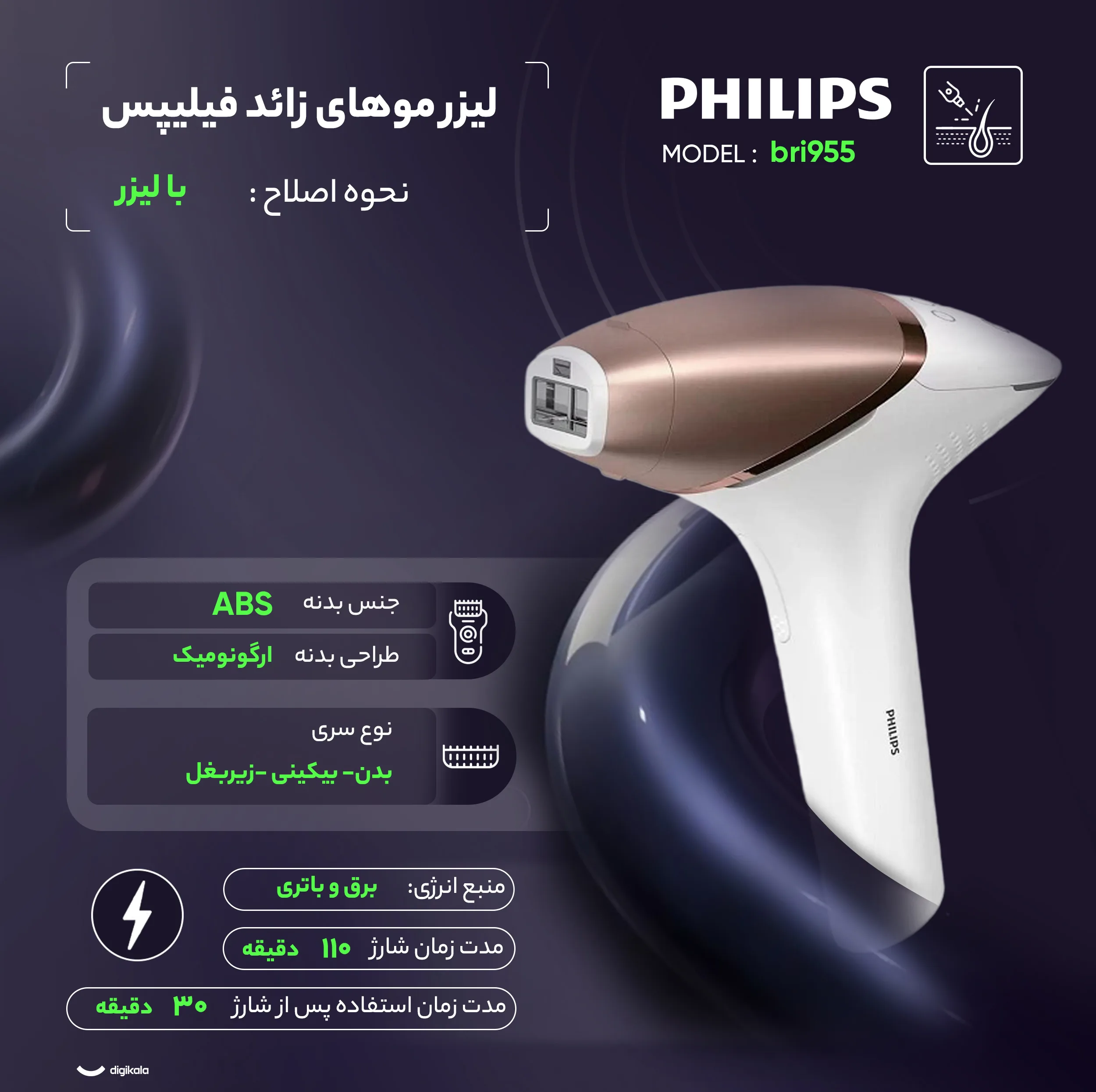 لیزر موهای زائد فیلیپس مدل bri955