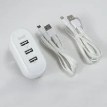 شارژر دیواری 12 وات سه پورت بودی مدل M8J312EM به همراه کابل تبدیل USB-A به Micro-USB و USB-A  به لایتنینگ