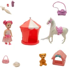 ست هدیه عروسک ناب سل مدل دختر مفصلی بامزه به همراه اسب و لوازم کد CUTE AND FUN HORSE TOY NAAB002  مجموعه