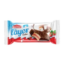 کیک دو لایه با کرم توت فرنگی و روکش کاکائو مهیار – 55 گرم بسته 24 عددی