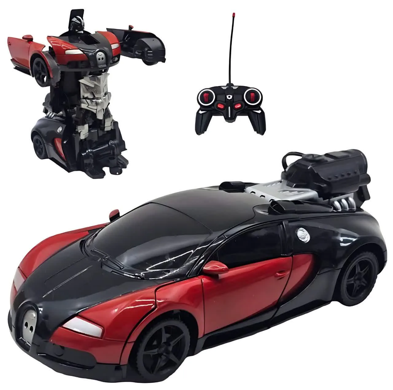 ماشین بازی کنترلی ناب سل مدل بوگاتی شارژی تبدیل شونده دودزا چراغدار Bugatti rechargeable remote control game machine with smoke and lights