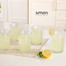 لیوان لیمون مدل شیاردار شیشه ای مجموعه 6 عددی