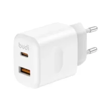 شارژر دیواری ۳۰ وات دو پورت بودی مدل AC306ETLW به همراه کابل تبدیل USB-C به لایتنینگ