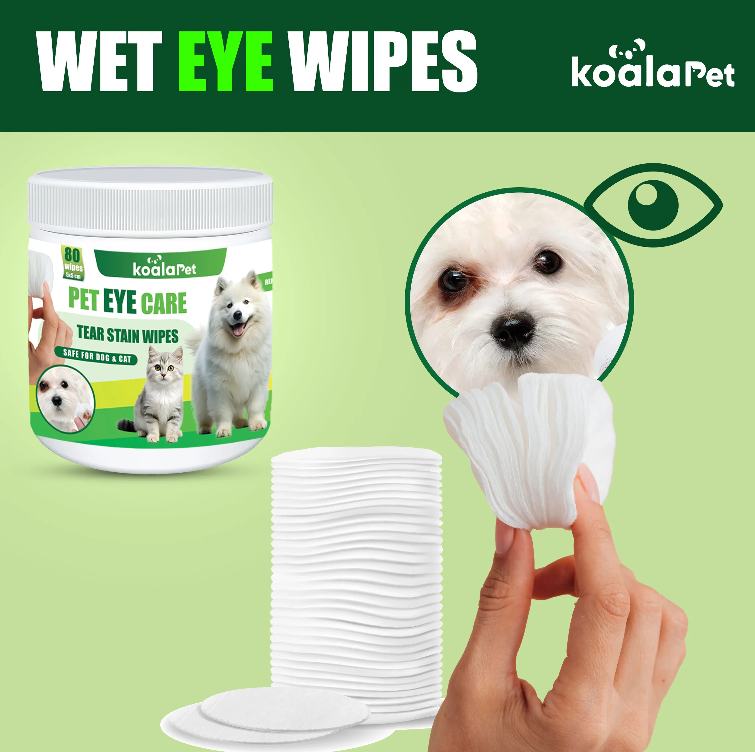 دستمال مرطوب سگ و گربه مخصوص گوش و اطراف چشم کوالاپت مدل  Wipes03 بسته دو عددی