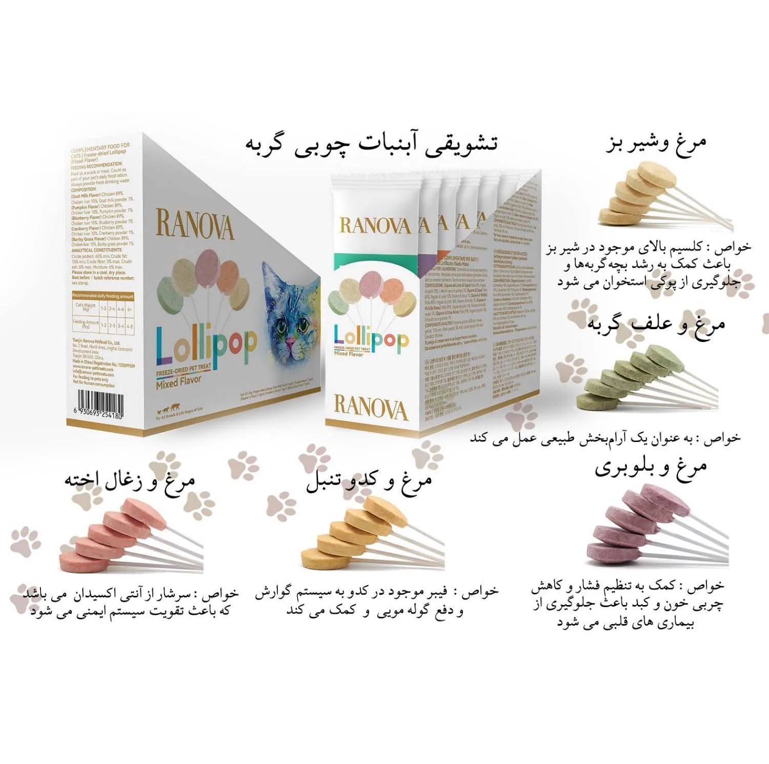 بستنی گربه رانوا مدل آبنباتی وزن 1.4 گرم بسته 15 عددی