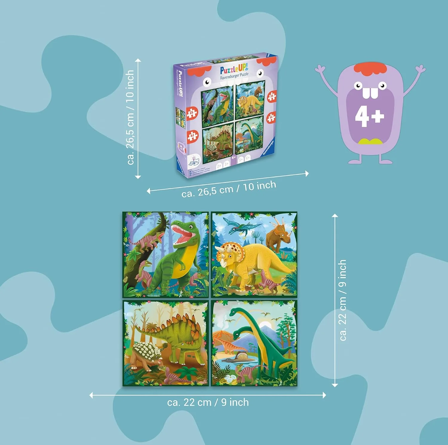 پازل راونزبرگر مدل Dinosaurs کد 12004003 مجموعه 4 عددی مناسب برای 4 سال به بالا