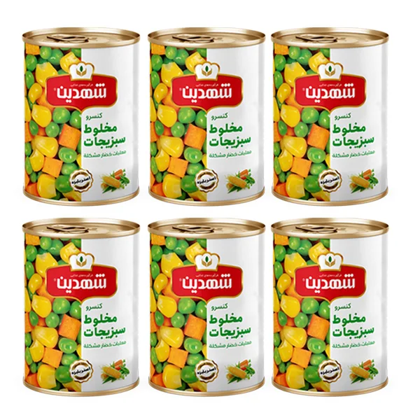 کنسرو مخلوط سبزیجات شهدین - 370 گرم بسته 6 عددی