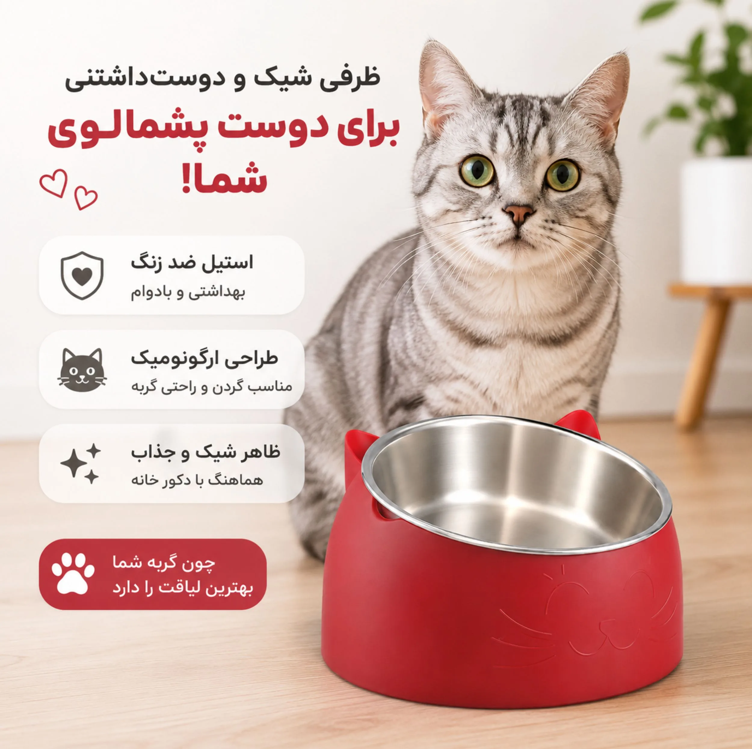 ظرف آب و غذا سگ و گربه مدل Cat-B-R