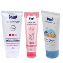 کرم محافظ پای کودک فیروز مدل B1 وزن 65 گرم و کرم محافظت کننده و مرطوب کننده کودک فیروز مدل A1  حجم 100 میلی لیتر و کرم زینک اکساید بچه فیروز مدل C1 وزن 50 گرم مجموعه 3 عددی