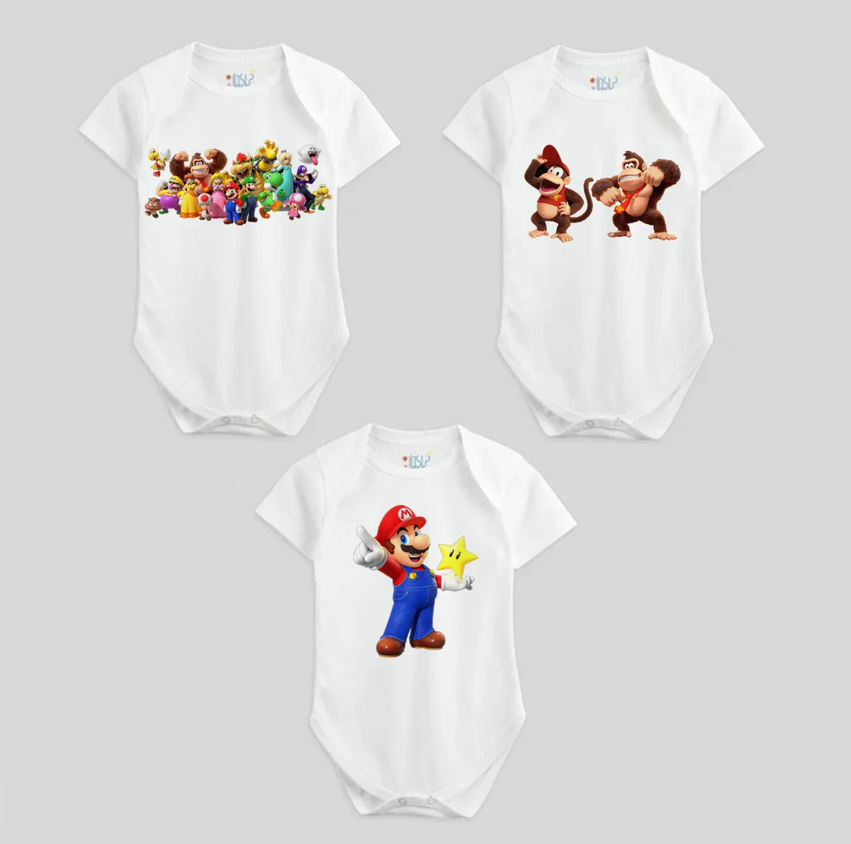 بادی آستین کوتاه نوزادی نیل کوک مدل Mario & Kong مجموعه 3 عددی