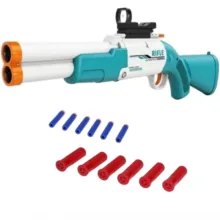 ست تفنگ بازی ناب سل مدل شاتگان دوربین دار پوکه پران تیر ابری کمرشکن کد SUPER GUN SOFT BULLET BT6022 مناسب برای نوجوانان سایز 65*22 سانتی متر