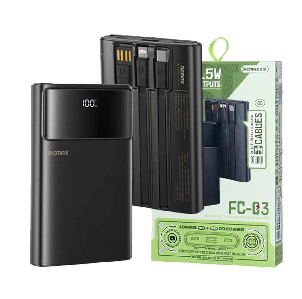 پاوربانک 22,5 وات ریمکس مدل FC-03 ظرفیت 10000 میلی‌آمپرساعت