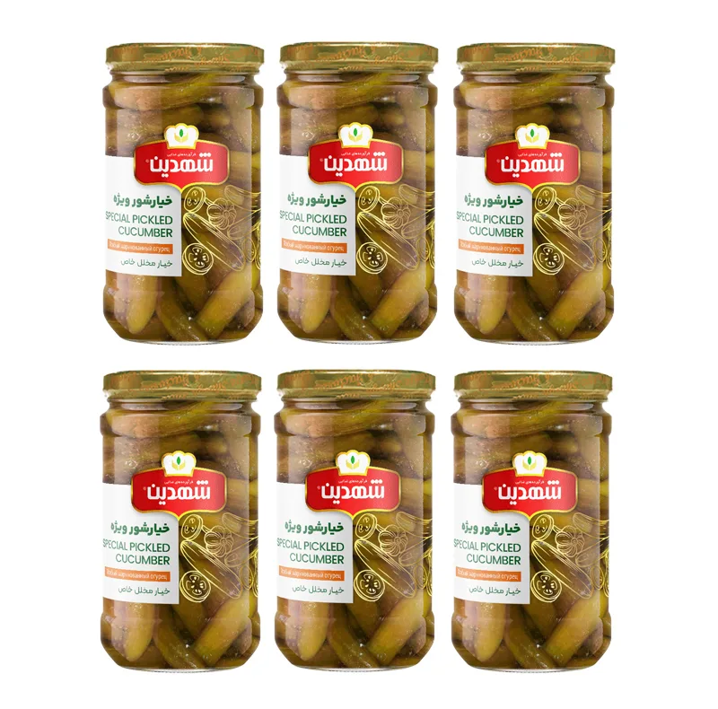 خیارشور ویژه سرکه‌ای شهدین - 660 گرم بسته 6 عددی