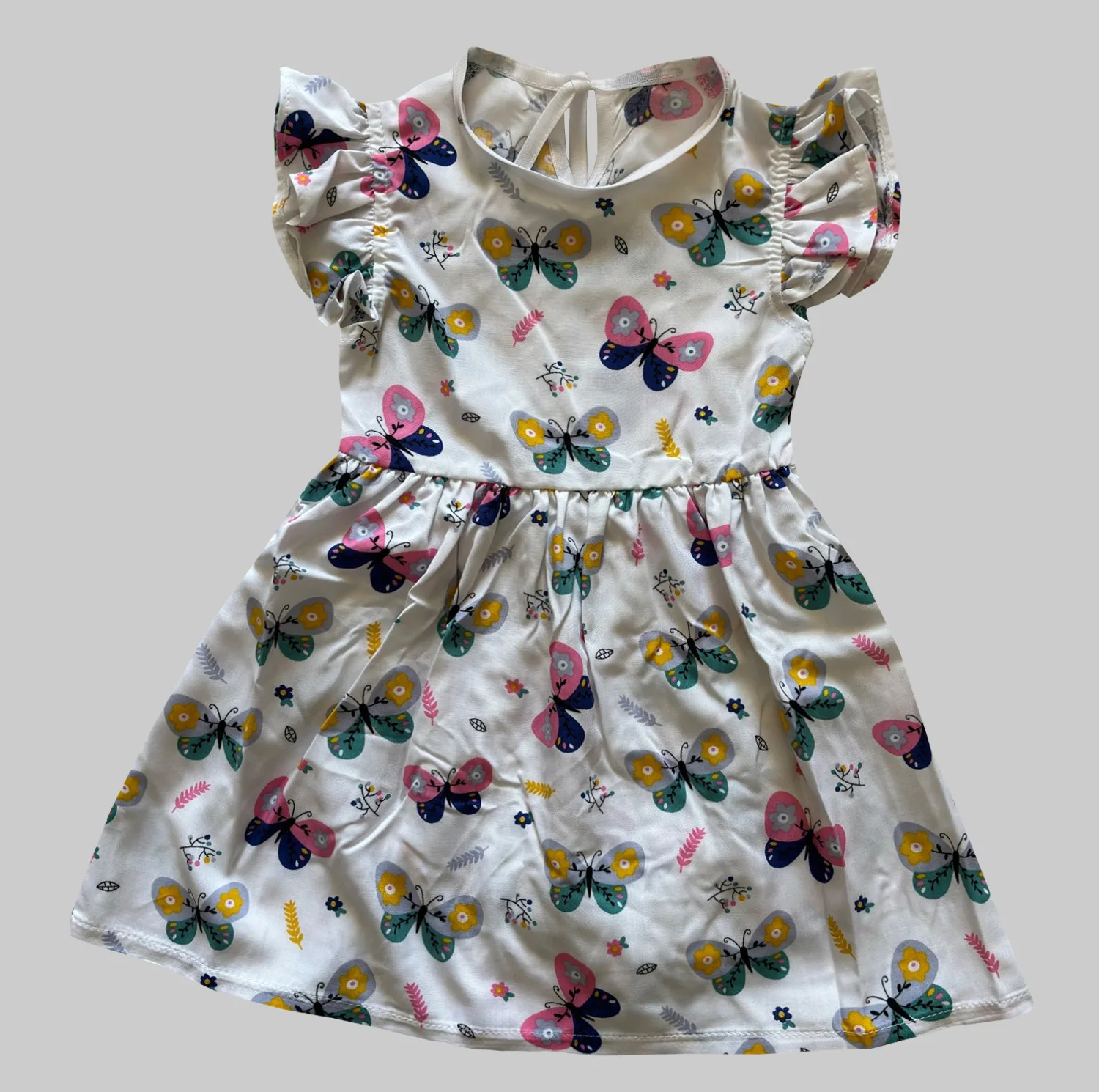 پیراهن آستین تا روی شانه یقه گرد دخترانه مدل پروانه