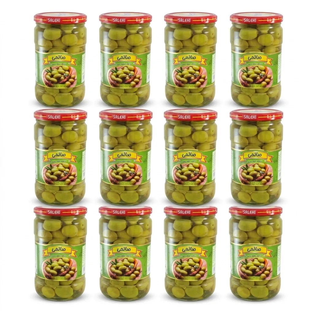 زیتون شور سبز ویژه هسته دار صالحی - 650 گرم مجموعه 12 عددی