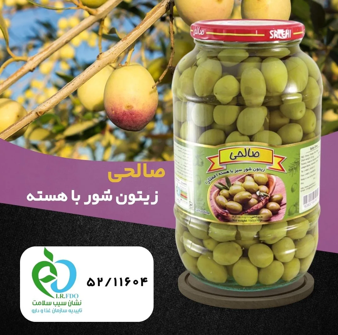 زیتون شور سبز پاستوریزه هسته دار صالحی - 1300 گرم مجموعه 6 عددی