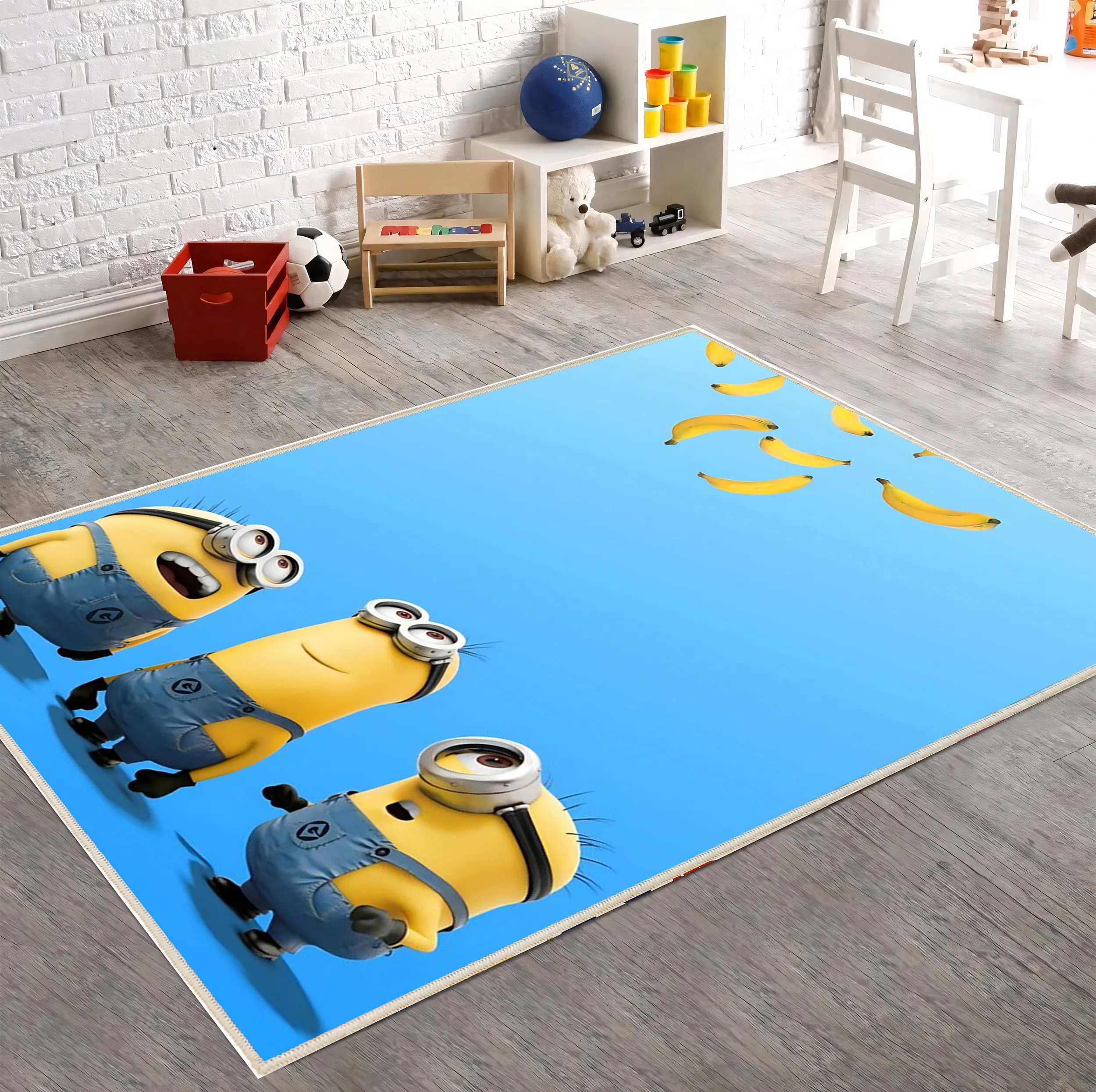 فرش ماشینی 1000 شانه زمینه آبی حاشیه زرد مدل اورکوم طرح اتاق کودک کد kids.9004.01