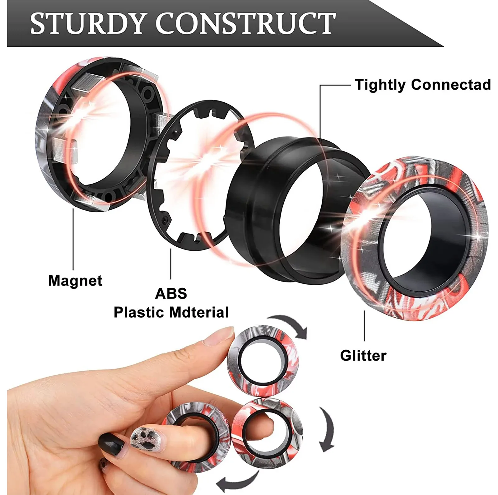 فیجت ضد استرس ریلایف مدل 300 Magnetic Ring طرح حلقه های مغناطیسی بسته 3 عددی