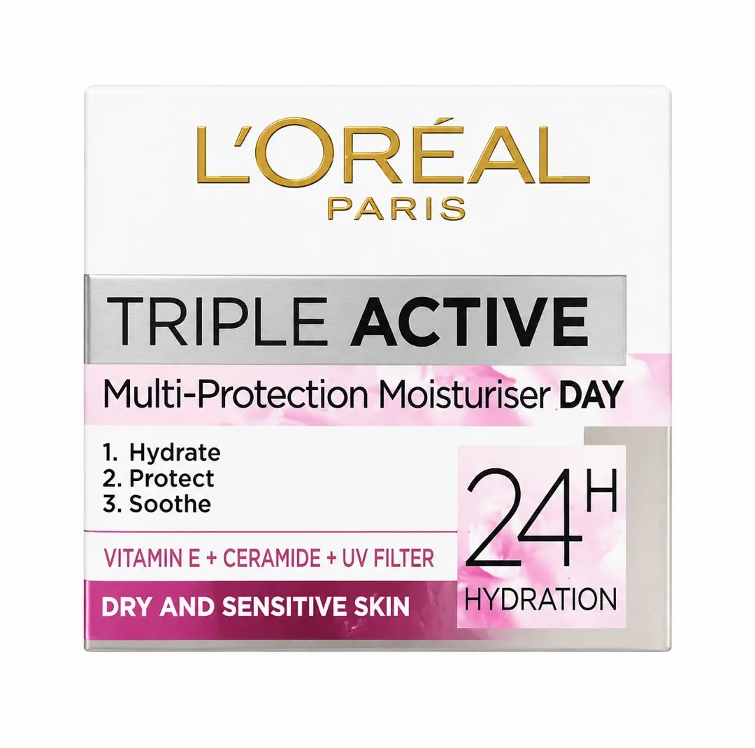 کرم ضد چروک روز لورآل مدل Triple Active Dry Sensitive مناسب برای پوست خشک حجم 50 میلی لیتر