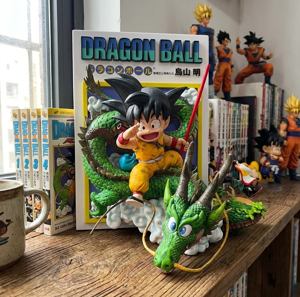 فیگور گوکو کودک دراگون بال مدل Shenron 3D Diorama Dragon Ball، دیورامای سه‌بعدی با شنرون و پس‌زمینه مانگا، ارتفاع 29 سانتی‌متر