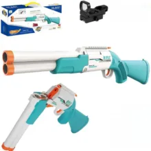 ست تفنگ بازی ناب سل مدل شاتگان دوربین دار پوکه پران تیر ابری کمرشکن کد SUPER GUN SOFT BULLET BT6022 مناسب برای نوجوانان سایز 65*22 سانتی متر