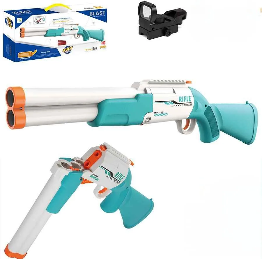 ست تفنگ بازی ناب سل مدل شاتگان دوربین دار پوکه پران تیر ابری کمرشکن کد SUPER GUN SOFT BULLET BT6022 مناسب برای نوجوانان سایز 65*22 سانتی متر