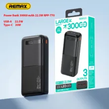 پاوربانک 22.5 وات ریمکس مدل RPP‑770 ظرفیت 30000 میلی آمپر ساعت